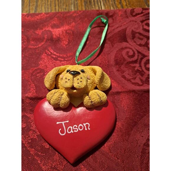 Kurt Adler Resin Puppy Dog Heart Ornament Personalized Jason Christmas Everyday - Picture 1 of 2